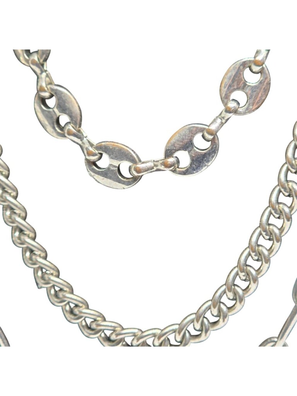 Multi Strand Silver Tone Layered Chain Necklace Paperclip Curb Link Adjustable - Picture 4 of 7